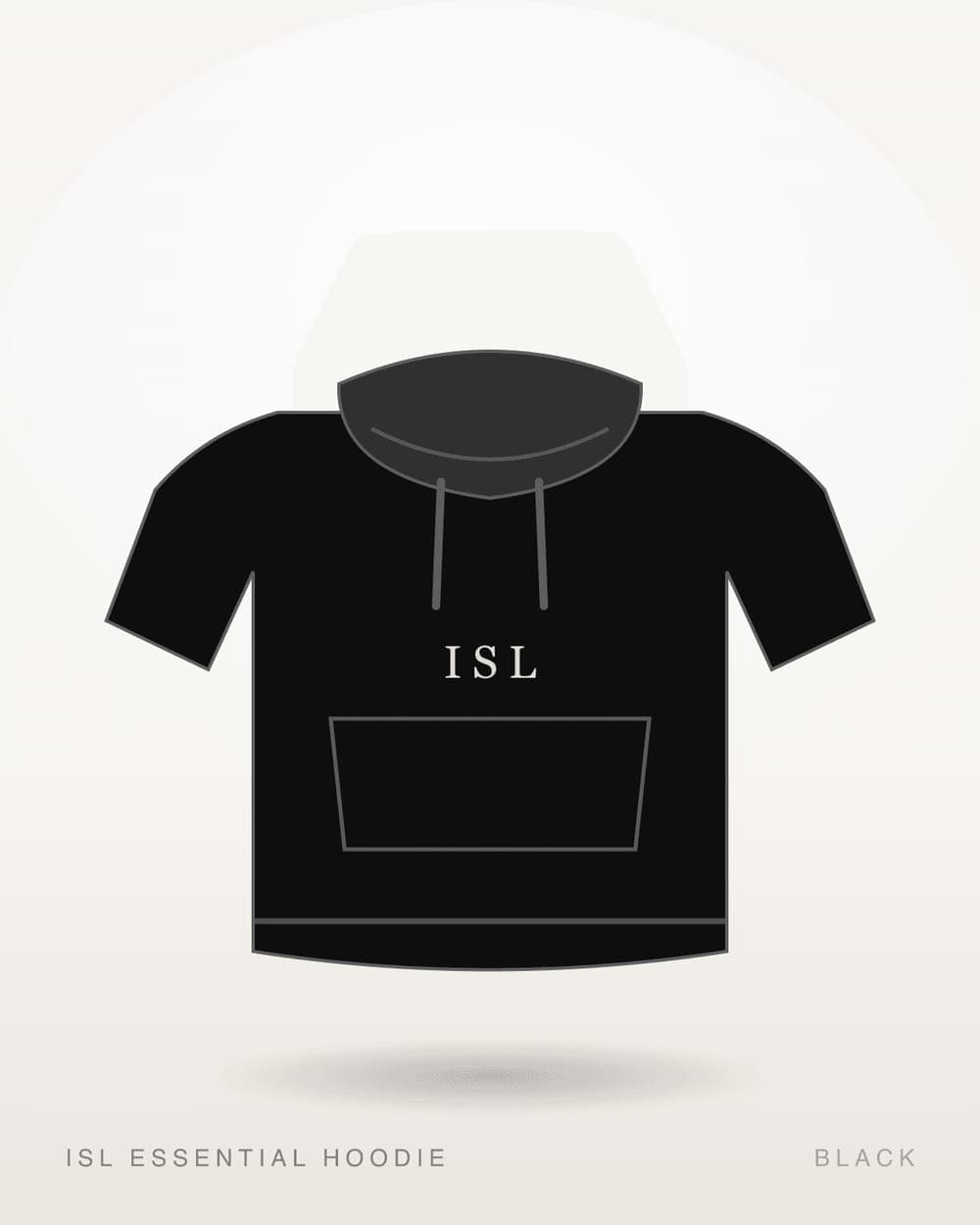 The ISL Essential Hoodie in black, shown front on against a studio background