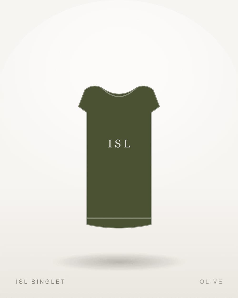 The ISL Singlet in olive, front on against a studio background